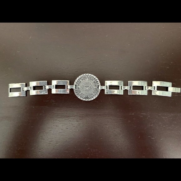 .925 Sterling Silver Aztec Calendar Bracelet - Picture 1 of 3